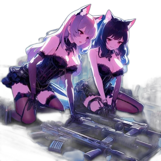 weapon, robot, cyberpunk, anime, concept art, pixel art, neon lights, monochrome transparent PNG cut-out