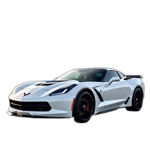 car, 3d render, photorealistic, cartoon, white, corvette, parked, front transparent PNG cut-out