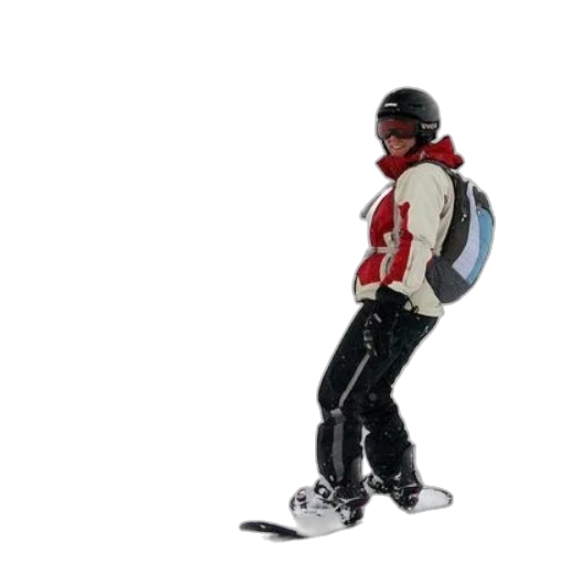 jacket, robot, 3d render, concept art, person, snowboarding, snow, wearing transparent PNG cut-out
