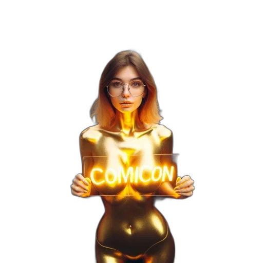 dress, comic book art, concept art, cartoon, fantasy art, neon lights, woman, metallic transparent PNG cut-out