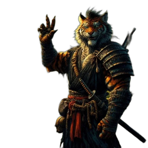 staff, animal, mask, fantasy art, concept art, photorealistic, pixel art, tiger transparent PNG cut-out