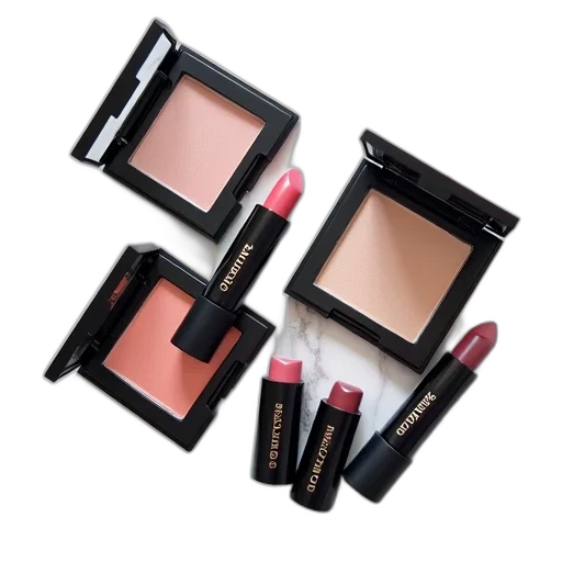 monochrome, dark, red, set, six, makeup, products, including transparent PNG cut-out