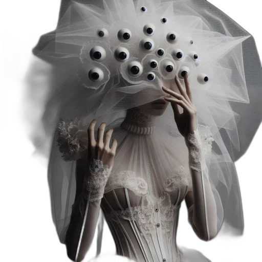 mask, dress, umbrella, hat, concept art, 3d render, fantasy art, photorealistic transparent PNG cut-out