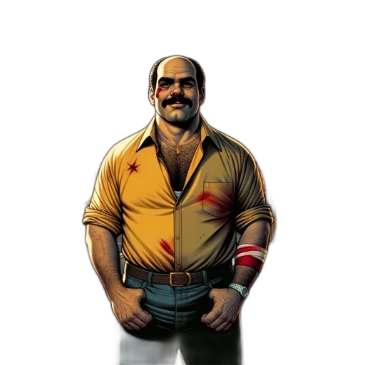 jacket, staff, animal, comic book art, concept art, pixel art, cartoon, man transparent PNG cut-out