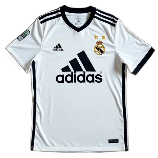 3d render, white, adidas, jersey, black, stripes, collar, displayed transparent PNG cut-out