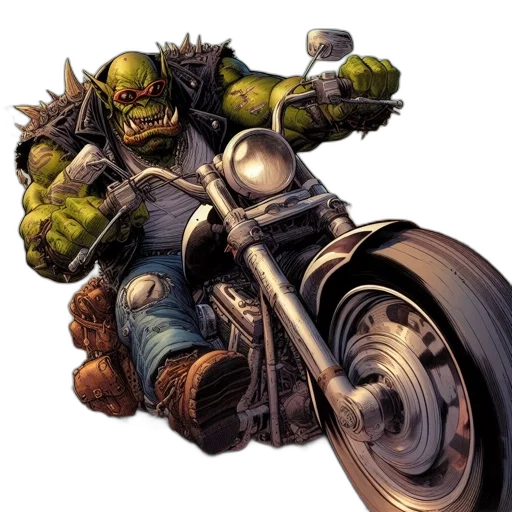 weapon, comic book art, concept art, fantasy art, photorealistic, orc-like, creature, rides transparent PNG cut-out