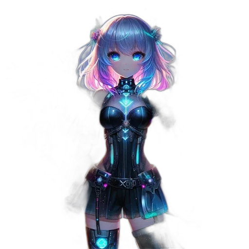 robot, dress, staff, creature, cyberpunk, fantasy art, concept art, anime transparent PNG cut-out