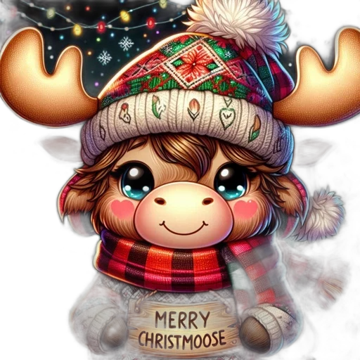 fantasy art, cartoon, concept art, photorealistic, festive, moose, character, expressive transparent PNG cut-out