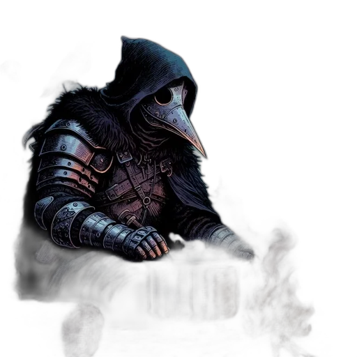 mask, sword, jacket, dragon, concept art, fantasy art, pixel art, watercolor transparent PNG cut-out