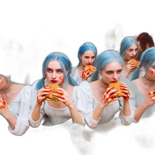food, face, creature, dress, vaporwave, concept art, photorealistic, cyberpunk transparent PNG cut-out