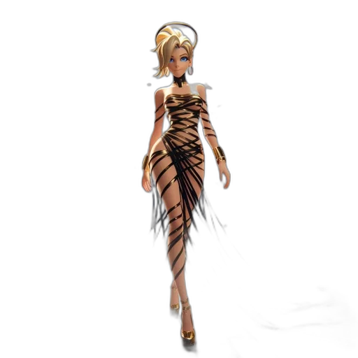 dress, fantasy art, concept art, 3d render, comic book art, earth tones, golden-clad, animated transparent PNG cut-out