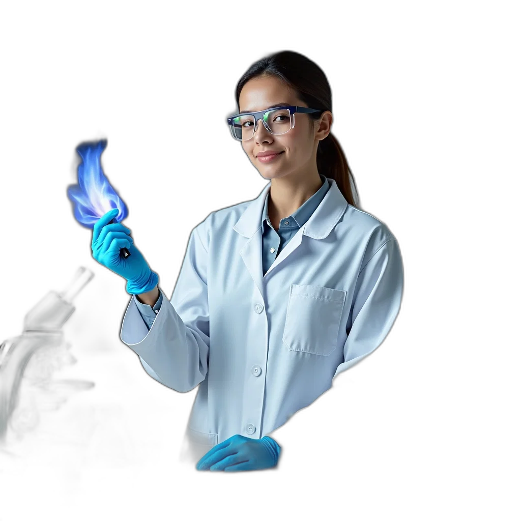 staff, jacket, fire, woman, lab, coat, standing, laboratory transparent PNG cut-out