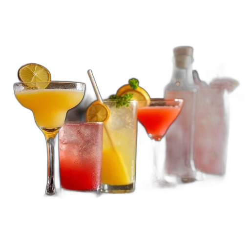 food, staff, 3d render, photorealistic, collection, colorful, cocktails, displayed transparent PNG cut-out