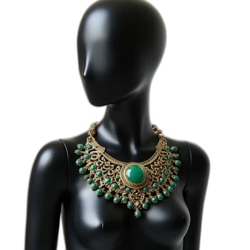 jewelry, 3d render, green, black, mannequin, wearing, necklace, large transparent PNG cut-out