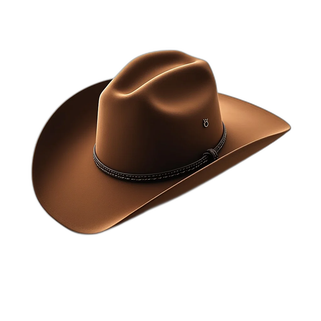 hat, crown, jewelry, 3d render, photorealistic, concept art, brown, cowboy transparent PNG cut-out