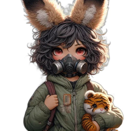 mask, animal, creature, jacket, pixel art, fantasy art, concept art, watercolor transparent PNG cut-out