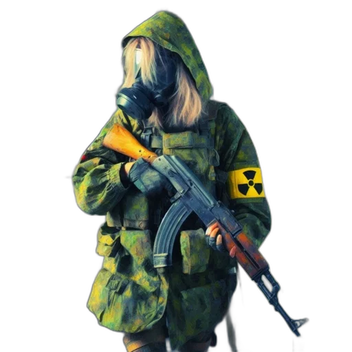 jacket, weapon, mask, umbrella, concept art, pixel art, photorealistic, 3d render transparent PNG cut-out