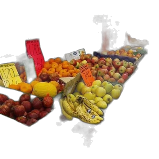 food, market, display, fruits, including, bananas, apples, oranges transparent PNG cut-out