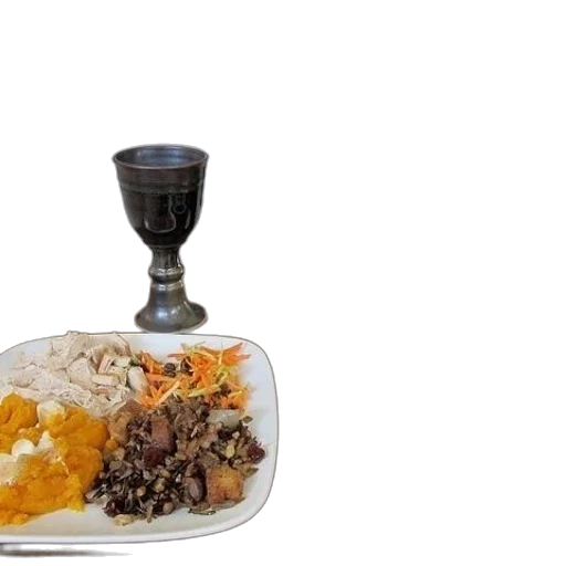 food, two, plates, bottle, wine, goblets, table transparent PNG cut-out