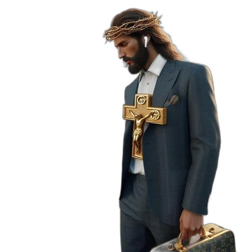jacket, concept art, 3d render, man, suit, crown, thorns, stands transparent PNG cut-out