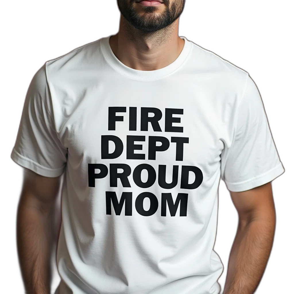 staff, fire, man, wearing, white, t-shirt, text, dept transparent PNG cut-out