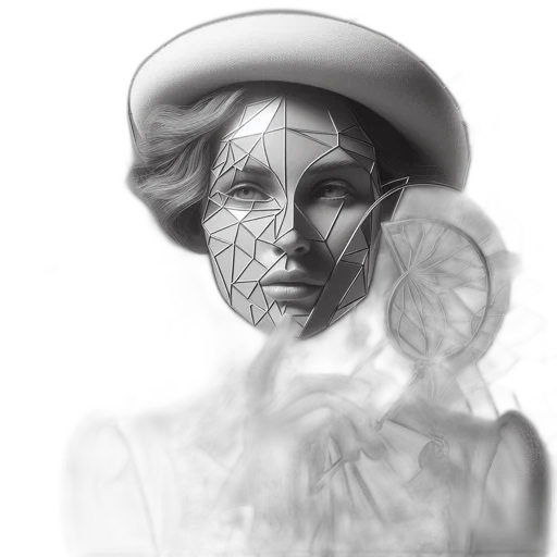 face, mask, hat, crown, photorealistic, concept art, pencil sketch, 3d render transparent PNG cut-out