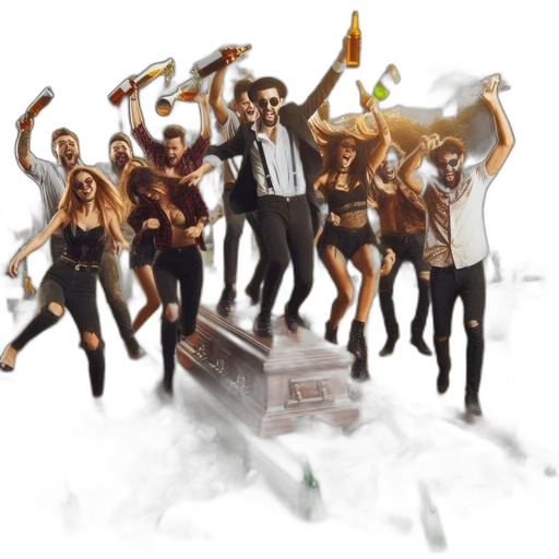 concept art, 3d render, pixel art, photorealistic, city street, fire, cemetery, lively transparent PNG cut-out