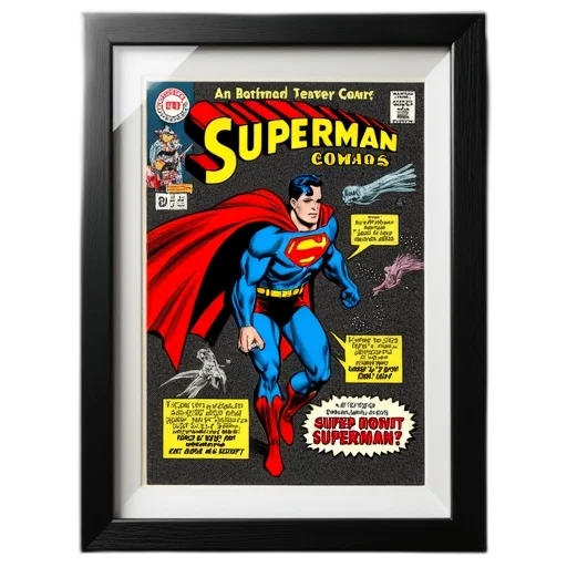 comic book art, framed, vintage, comic, book, cover, featuring, superman transparent PNG cut-out