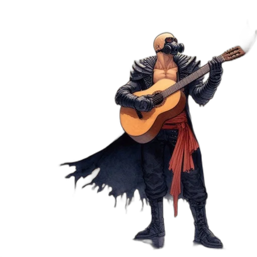 jacket, mask, weapon, concept art, fantasy art, watercolor, comic book art, figure transparent PNG cut-out