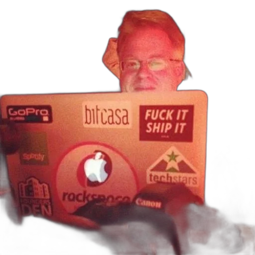 man, glasses, holding, laptop, gopro, sticker transparent PNG cut-out