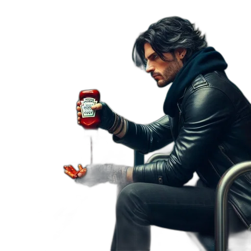bottle, jacket, food, concept art, comic book art, pixel art, cyberpunk, red transparent PNG cut-out