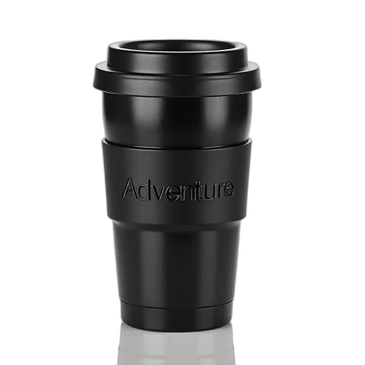 bottle, 3d render, photorealistic, black, insulated, coffee, mug, lid transparent PNG cut-out