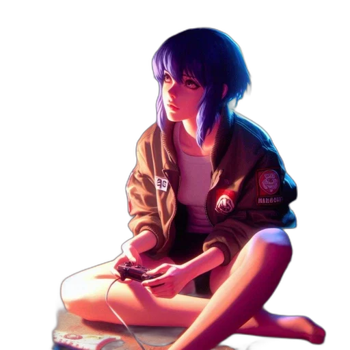 jacket, robot, weapon, face, cyberpunk, concept art, pixel art, photorealistic transparent PNG cut-out