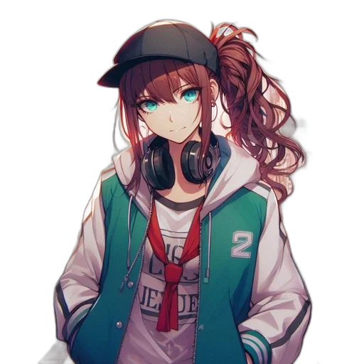 jacket, hat, face, staff, anime, pixel art, cyberpunk, cartoon transparent PNG cut-out