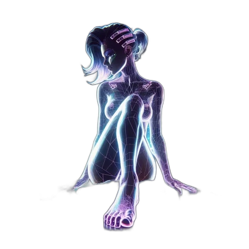dress, creature, robot, staff, concept art, vaporwave, 3d render, pixel art transparent PNG cut-out