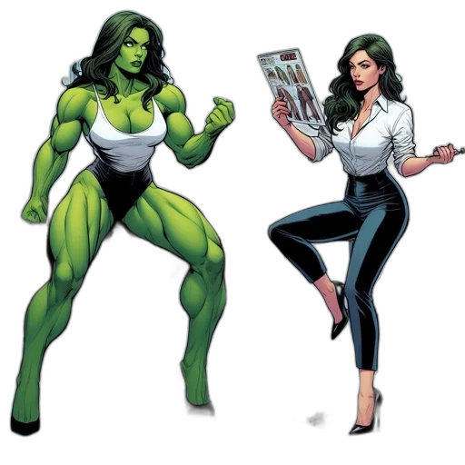 comic book art, concept art, green, muscular, green-skinned, woman, resembling, hulk transparent PNG cut-out