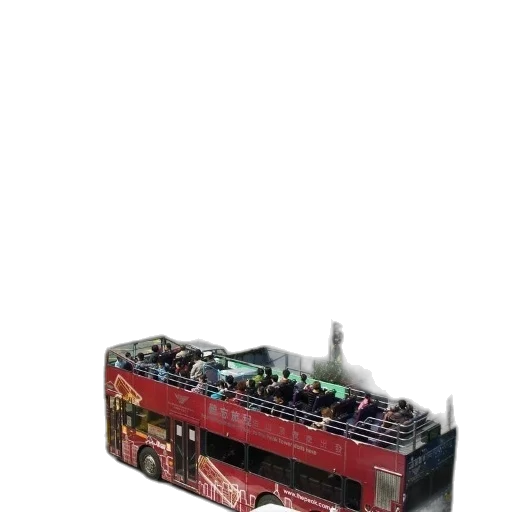 car, 3d render, concept art, cyberpunk, red, double-decker, bus, parked transparent PNG cut-out