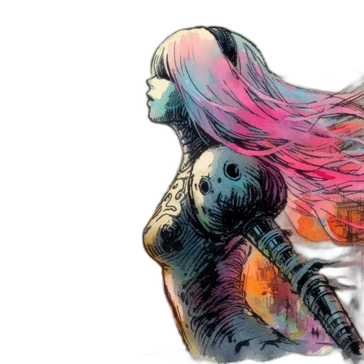 hair, comic book art, watercolor, concept art, fantasy art, colorful, pastel, neon transparent PNG cut-out