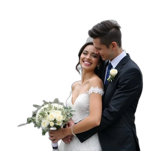 crown, dress, photorealistic, 3d render, bride, groom, standing, close transparent PNG cut-out