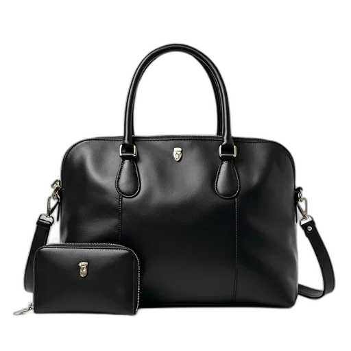 monochrome, dark, black, leather, handbag, long, strap, small transparent PNG cut-out