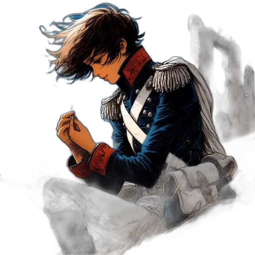 jacket, comic book art, concept art, fantasy art, watercolor, blue, monochrome, dark transparent PNG cut-out