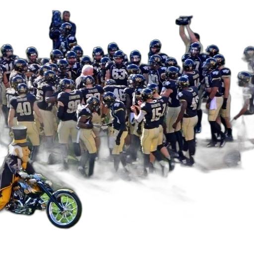 concept art, football, team, huddles, field, mascot, motorcycle, nearby transparent PNG cut-out