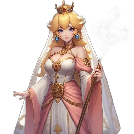 crown, dress, staff, dragon, concept art, fantasy art, pixel art, anime transparent PNG cut-out