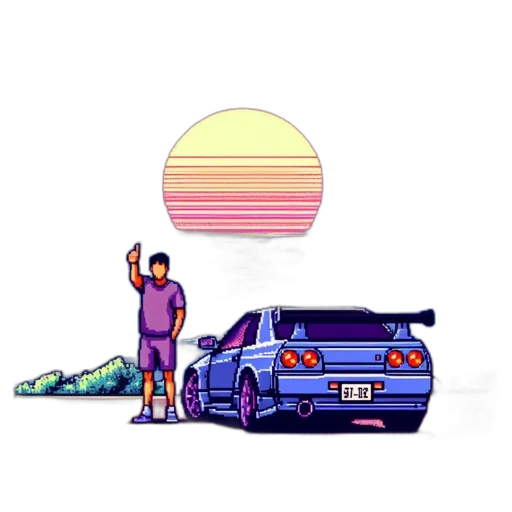 car, robot, umbrella, bottle, vaporwave, pixel art, concept art, anime transparent PNG cut-out