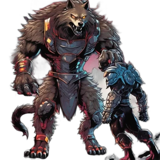 animal, concept art, comic book art, fantasy art, large, armored, wolf-like, creature transparent PNG cut-out