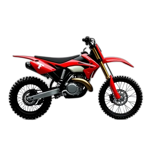 3d render, photorealistic, concept art, red, black, dirt, bike, number transparent PNG cut-out