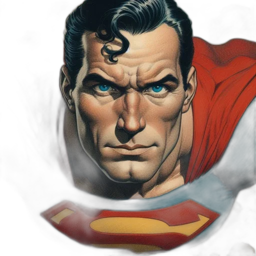 face, comic book art, concept art, photorealistic, cartoon, superman, depicted, dynamic transparent PNG cut-out