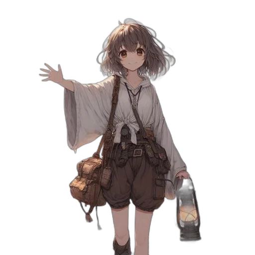 dress, staff, jacket, creature, concept art, fantasy art, anime, pixel art transparent PNG cut-out