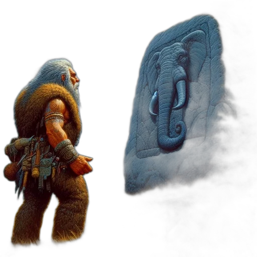 creature, mask, sword, concept art, fantasy art, 3d render, fog, snow transparent PNG cut-out