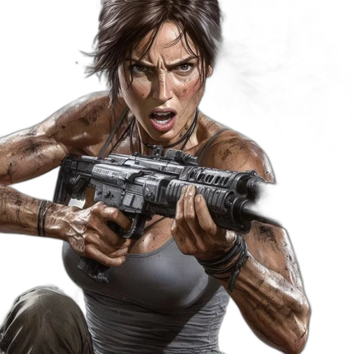 comic book art, concept art, photorealistic, cyberpunk, fierce-looking, woman, scarred, features transparent PNG cut-out